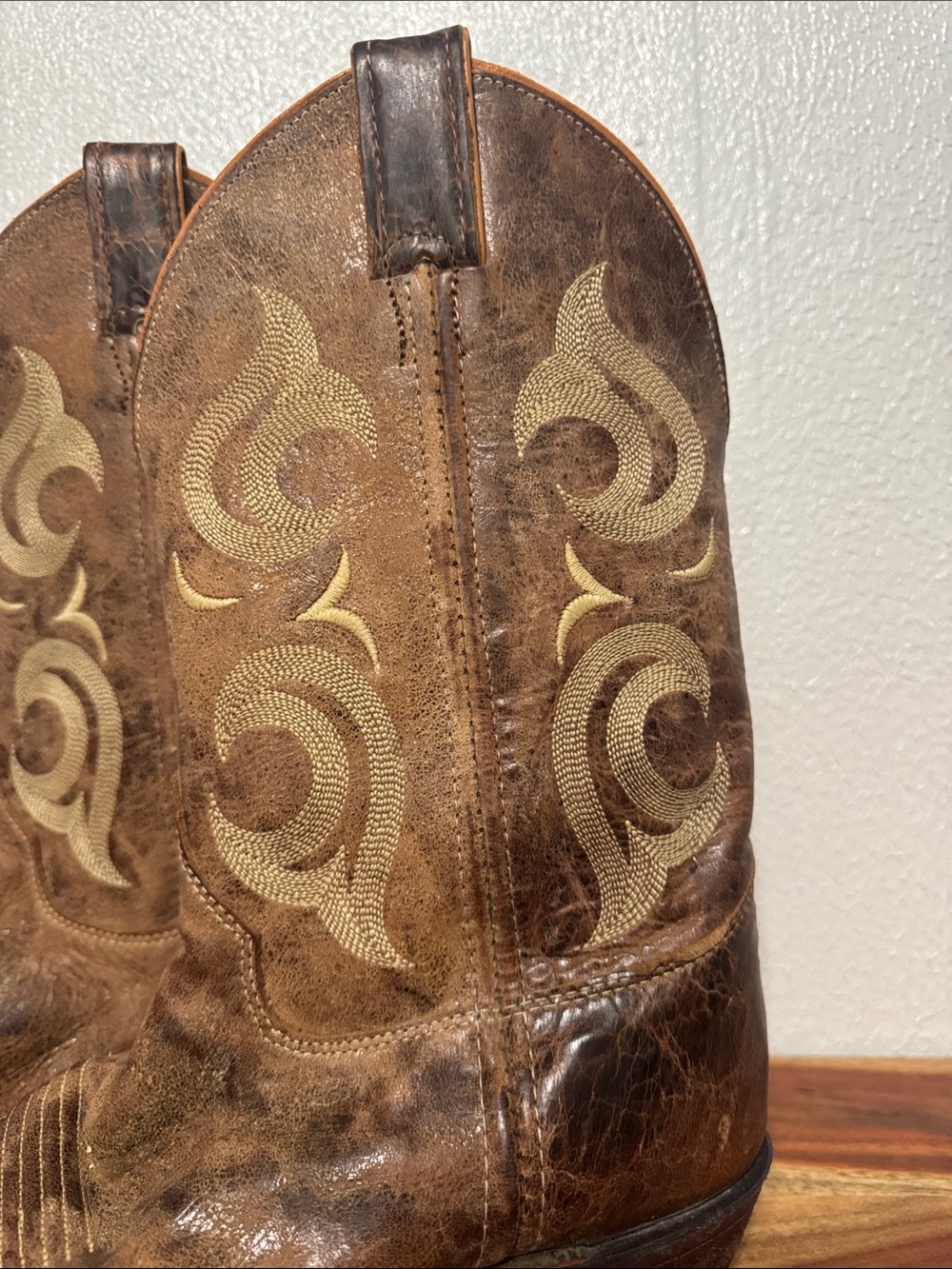 Justin Bent Rail Cowgirl Boots Puma Tan Distressed Leather Snip Toe Western 8 B - Picture 6 of 8